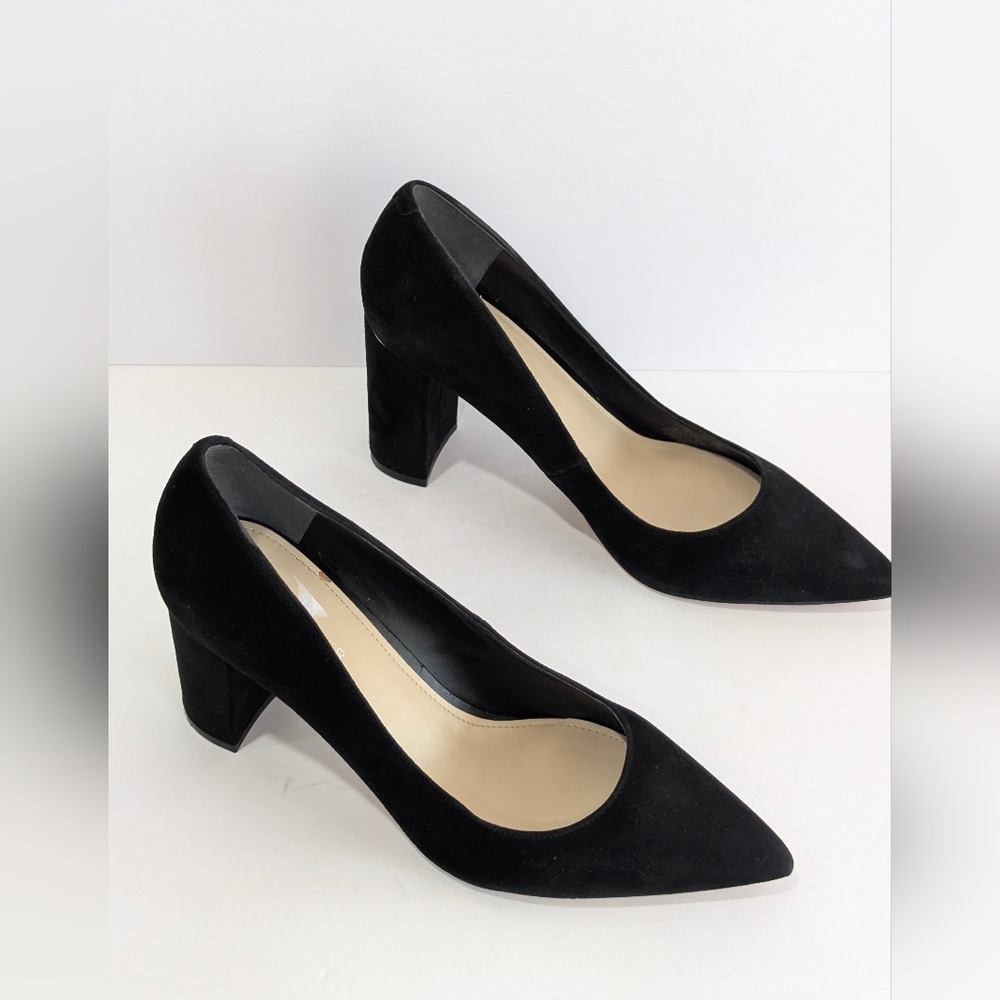 Marc Fisher Black Suede Pointed-Toe Block Heel Pumps Size 9